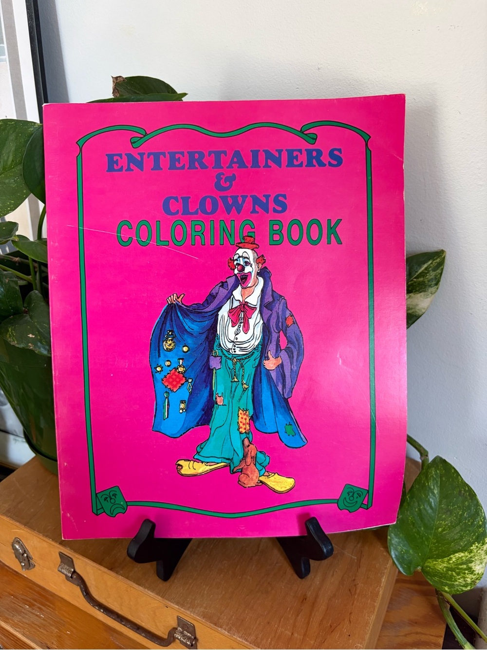 Vintage 1987 Entertainers & Clowns Coloring Book - Bright Pink Cover